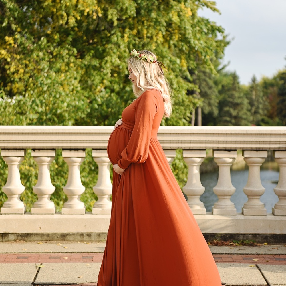 Rust Orange Maternity Maxi Dress